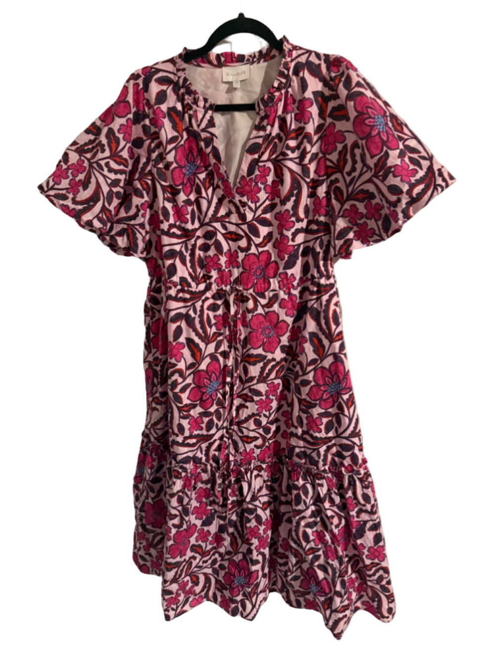 SUGARLIPS Floral Ruffle Tiered Dress – Pink/Magenta – Medium
